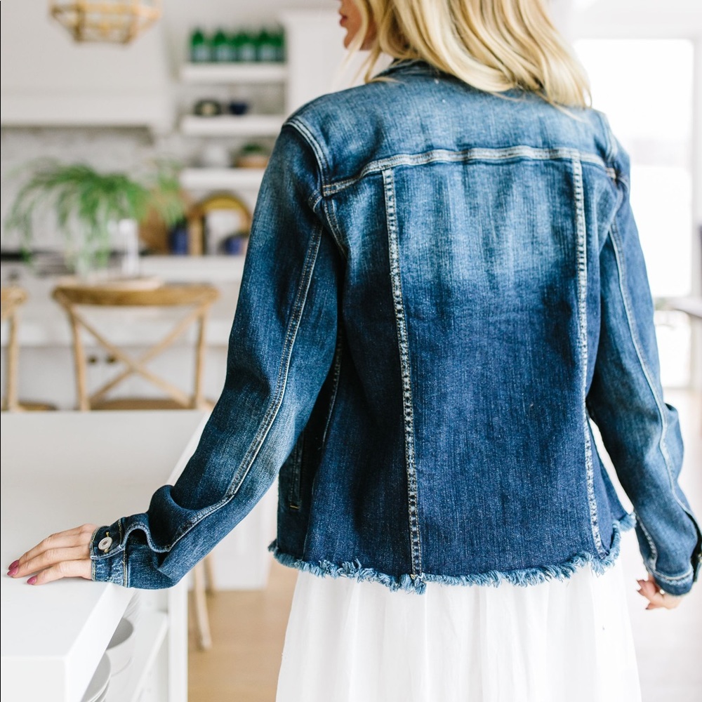 LAST SIZE❗️KanCan Frayed Dark Denim Jacket - Picture 5 of 8